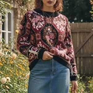 VTG Express Tricot Handknitte Oversized Cottagecore Sweater Size Medium